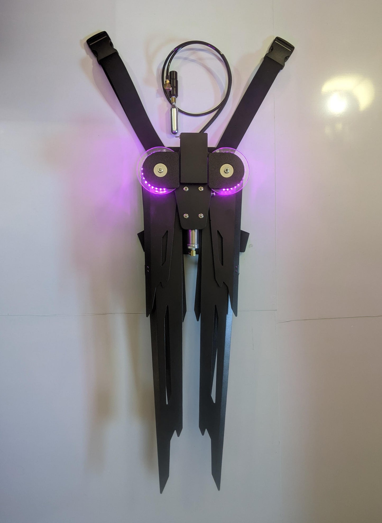 Futuristic mechanical working costume wings with LED light effects