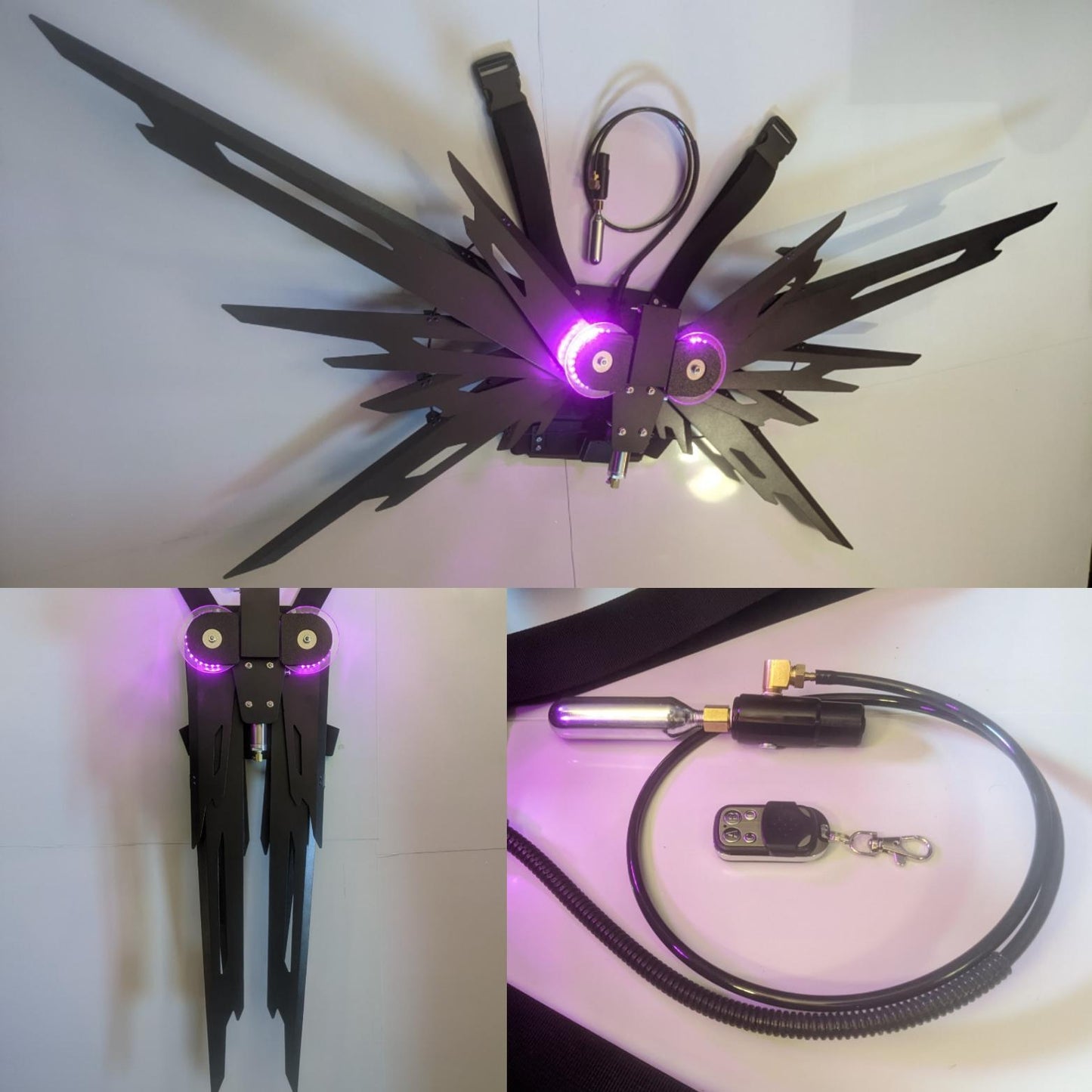 Futuristic mechanical working costume wings with LED light effects