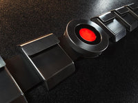 Metal batman beyond utility belt with functional aluminum pouches glowing red belt buckle and leather belt