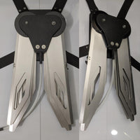 Costume black and silver metal mechanical wings that open and close with a pull cord