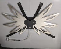 Costume black and silver metal mechanical wings that open and close with a pull cord