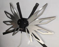 Costume black and silver metal mechanical wings that open and close with a pull cord