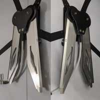 Costume black and silver metal mechanical wings that open and close with a pull cord