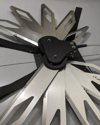 Costume black and silver metal mechanical wings that open and close with a pull cord