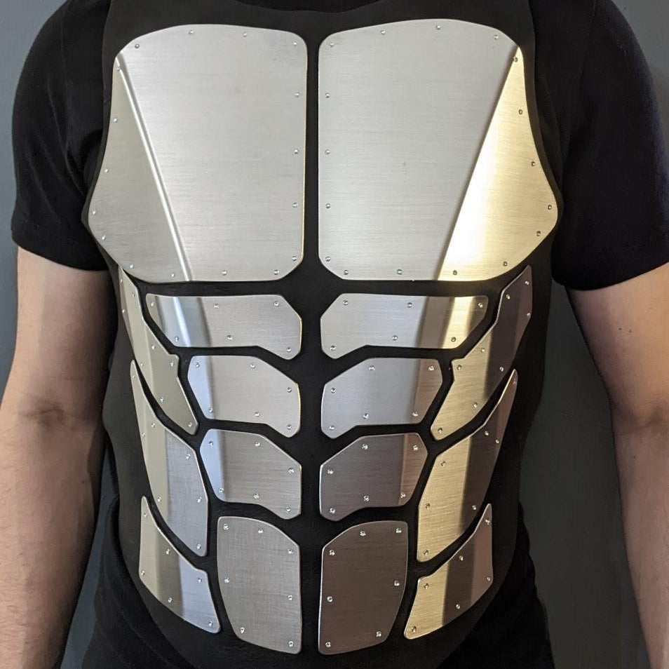 muscular silver male chest armor