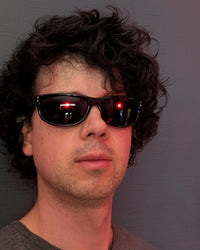 terminator sunglasses with glowing red eyes
